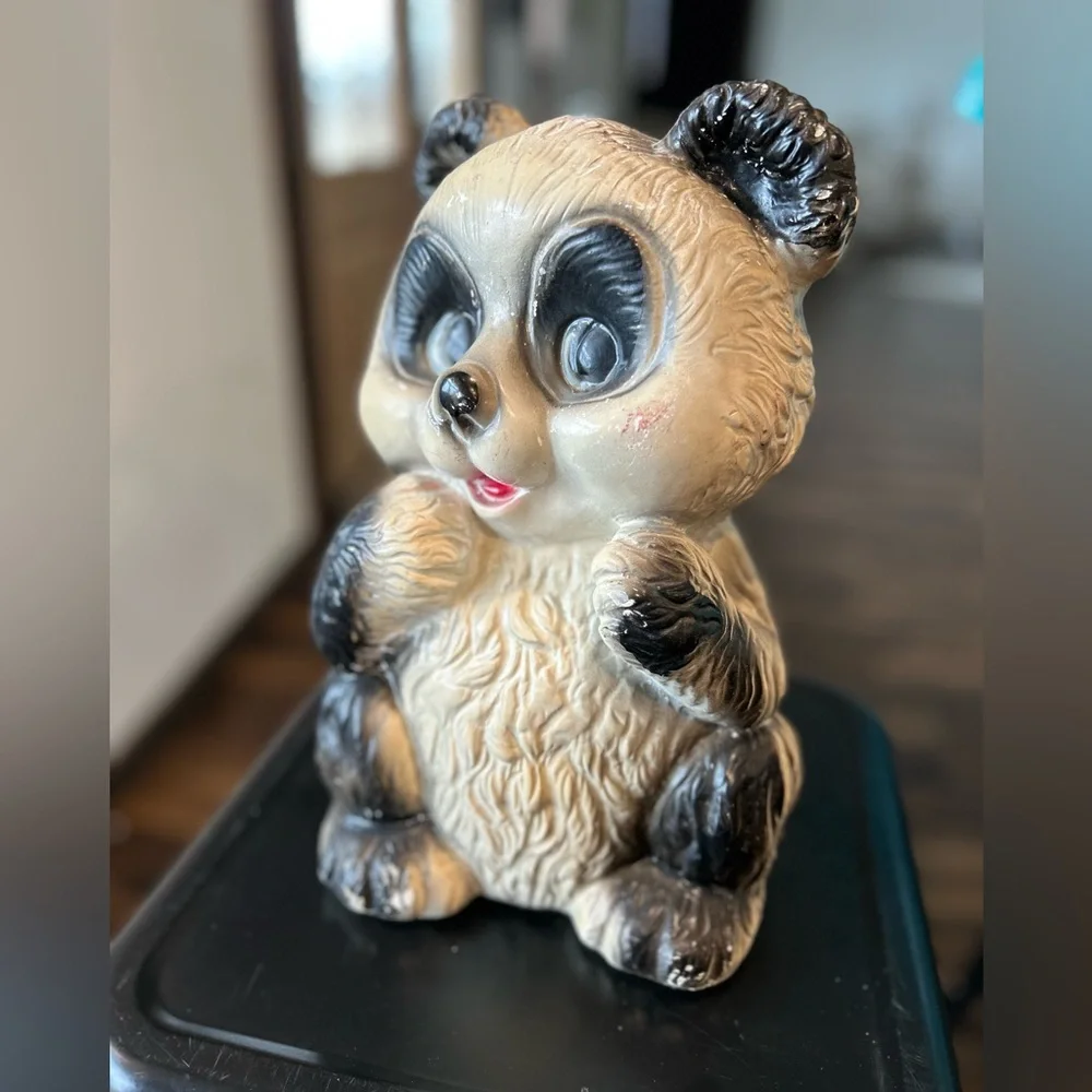 Vintage Silvestri Bros Corp Chalkware Bank Panda Teddy Bear Big Eyes 12